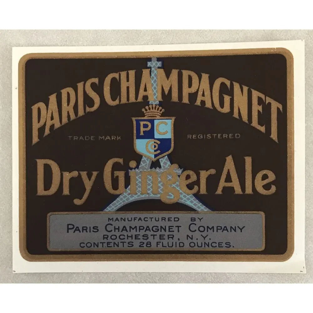 Vtg Mid Century Design Rochester NY Paris Champagnet Dry Ginger Ale Soda Label